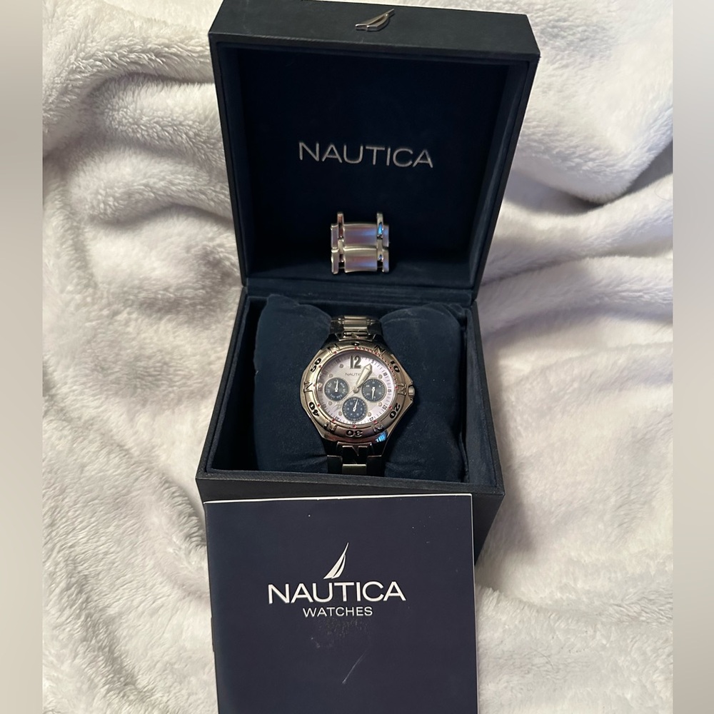 Nautica Black and Silver Chronograph Watch